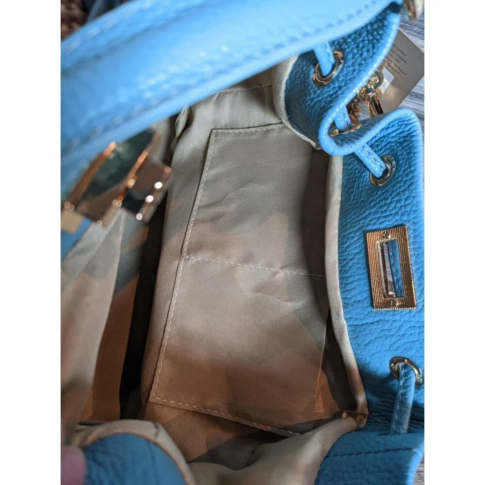 Unica Firenze Italian Leather Straw Handbag Light Blue NWT - Picture 7 of 12
